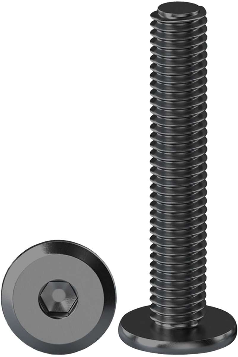 10 stuks schroeven met plat hoofd M8 schroeven in roestvrij staal A2 V2A plat hoofdschroef M8 x 40 mm roestvrij zeskantige holle meubelschroeven voor meubels, zwart, volledige draad
