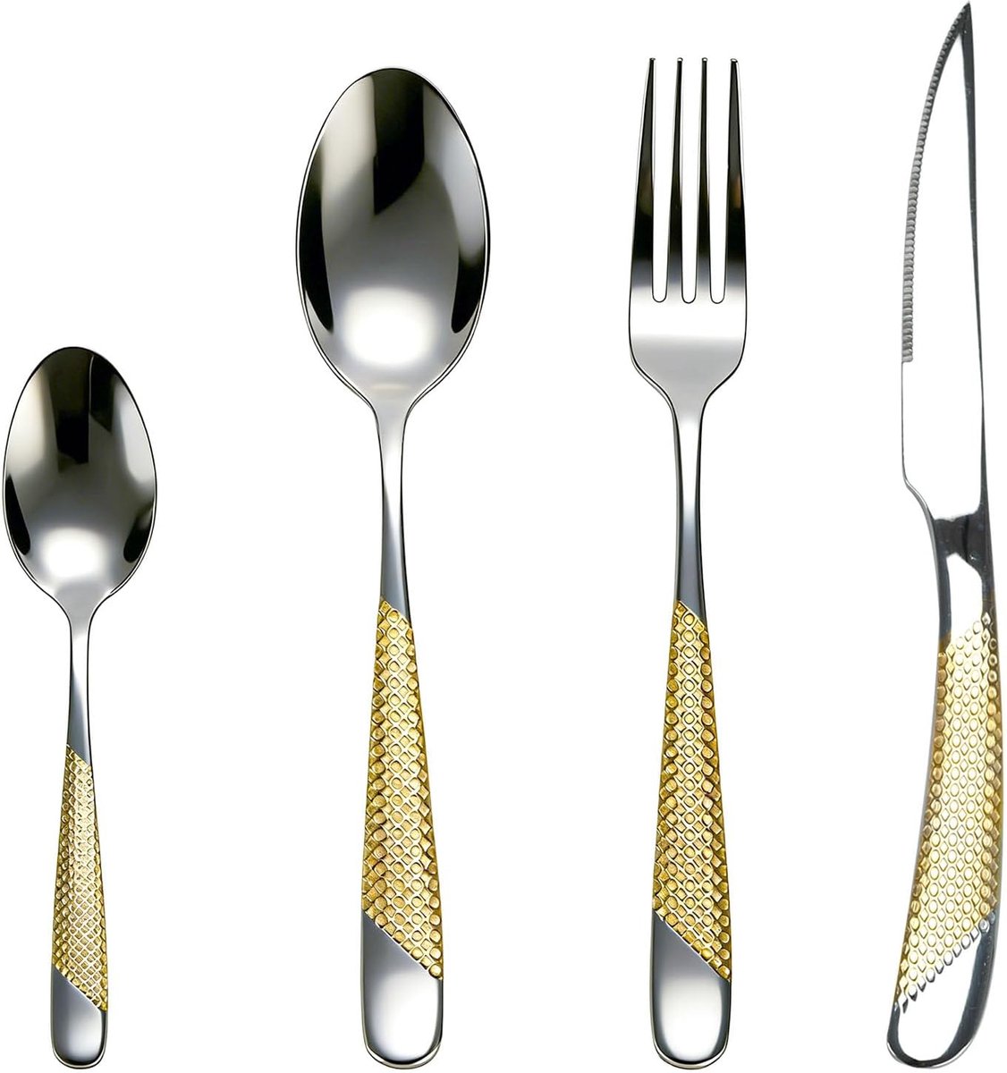 24-delige bestekset goud - roestvrij stalen zilverbestek voor 6 personen met mes, vork, lepel, spiegelafwerking en vaatwasserbestendig - gouden strikken design