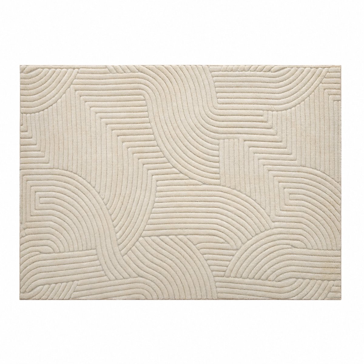 Sello! vloerkleed – geometrisch reliëfpatroon – zachte pool 15mm – woonkamer – slaapkamer – versterkte rand – 160x120 cm - wit