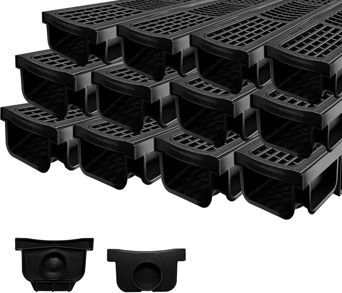 Afvoergoot met B125 HDPE-afdekrooster, 6 m, 500 x 140 x 100 mm, bodemgoot, afvoergoot voor garage, terras, oprit, weerbestendig, robuust, berijdbaar door personenwagens, eenvoudig te monteren