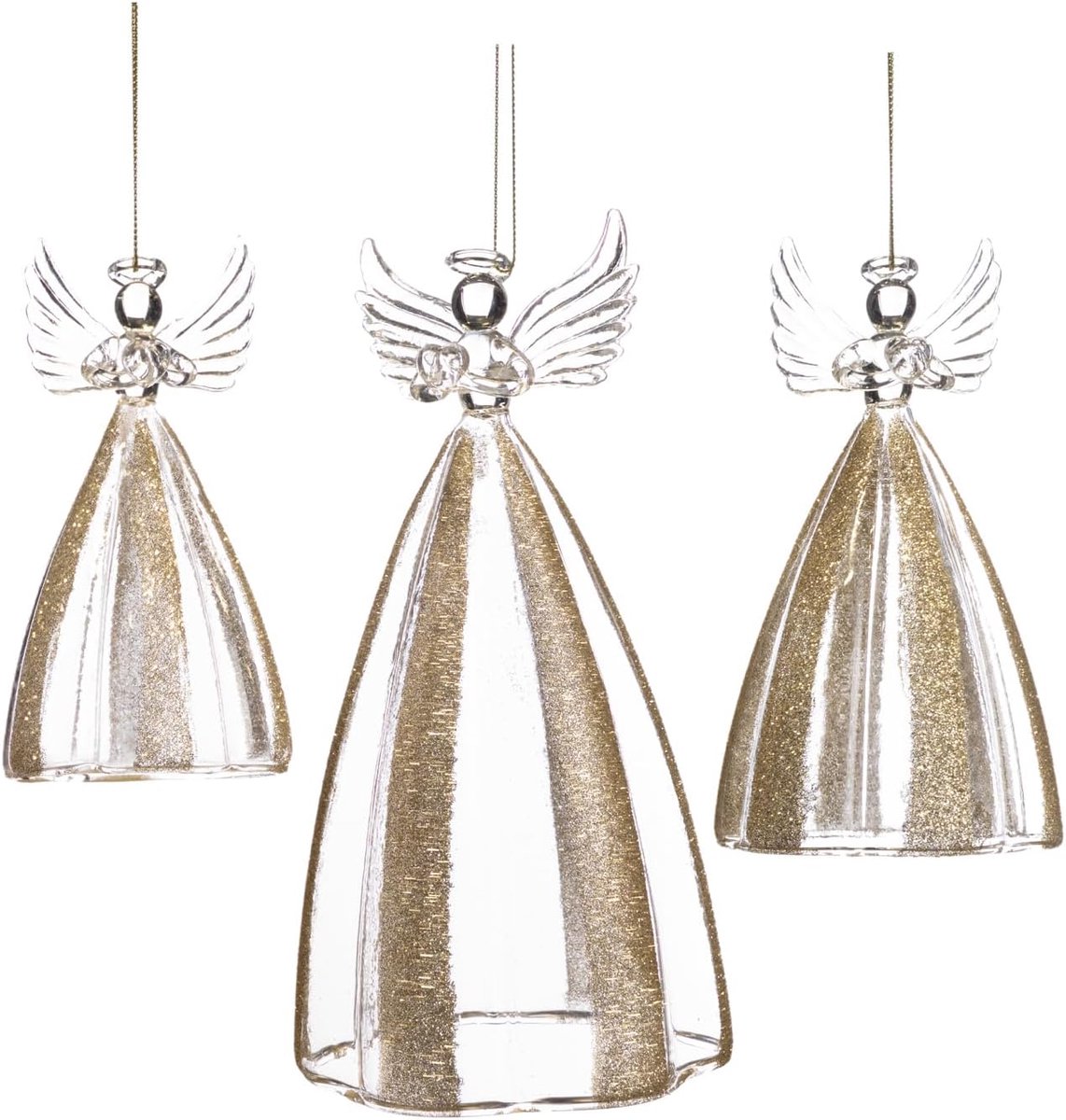 Theelichthouder - engel - glas met gouden strepen - sfeervolle verlichting set van 3 - SnelShoppen