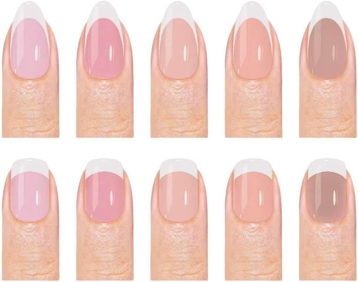 2 Dozen Press On Nagels French Tip Kunstnagels Amandel Korte Kunstnagels Plaknagels Herbruikbare Valse Nagels Manicure Set Voor Dames (B)