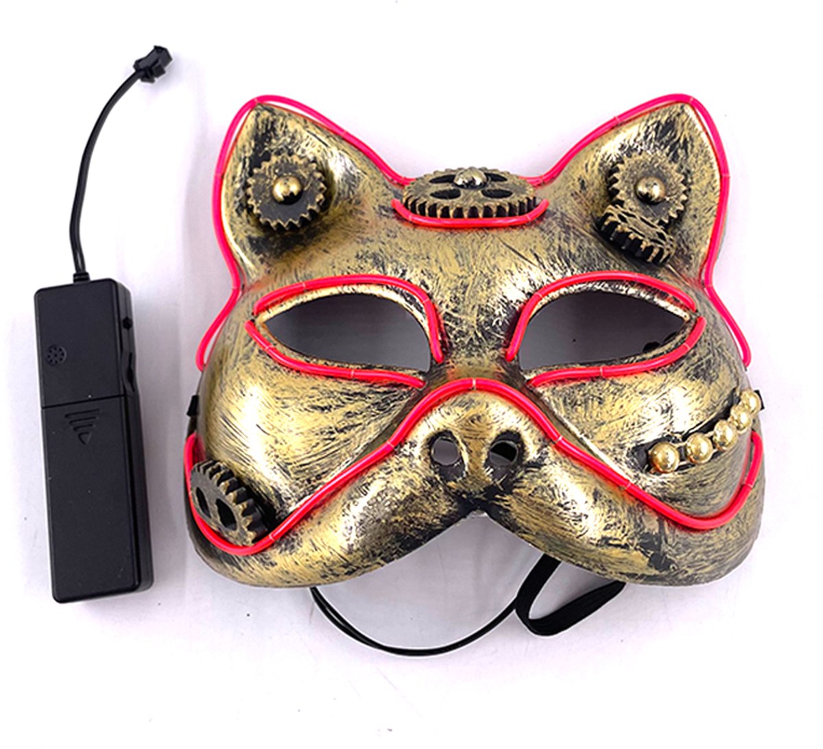 Doppler LED Steampunk Kattenmasker - Lichtgevend Verkleedmasker met 3 Lichtmodi - Carnaval, Halloween, Festival & Cosplay – Roze