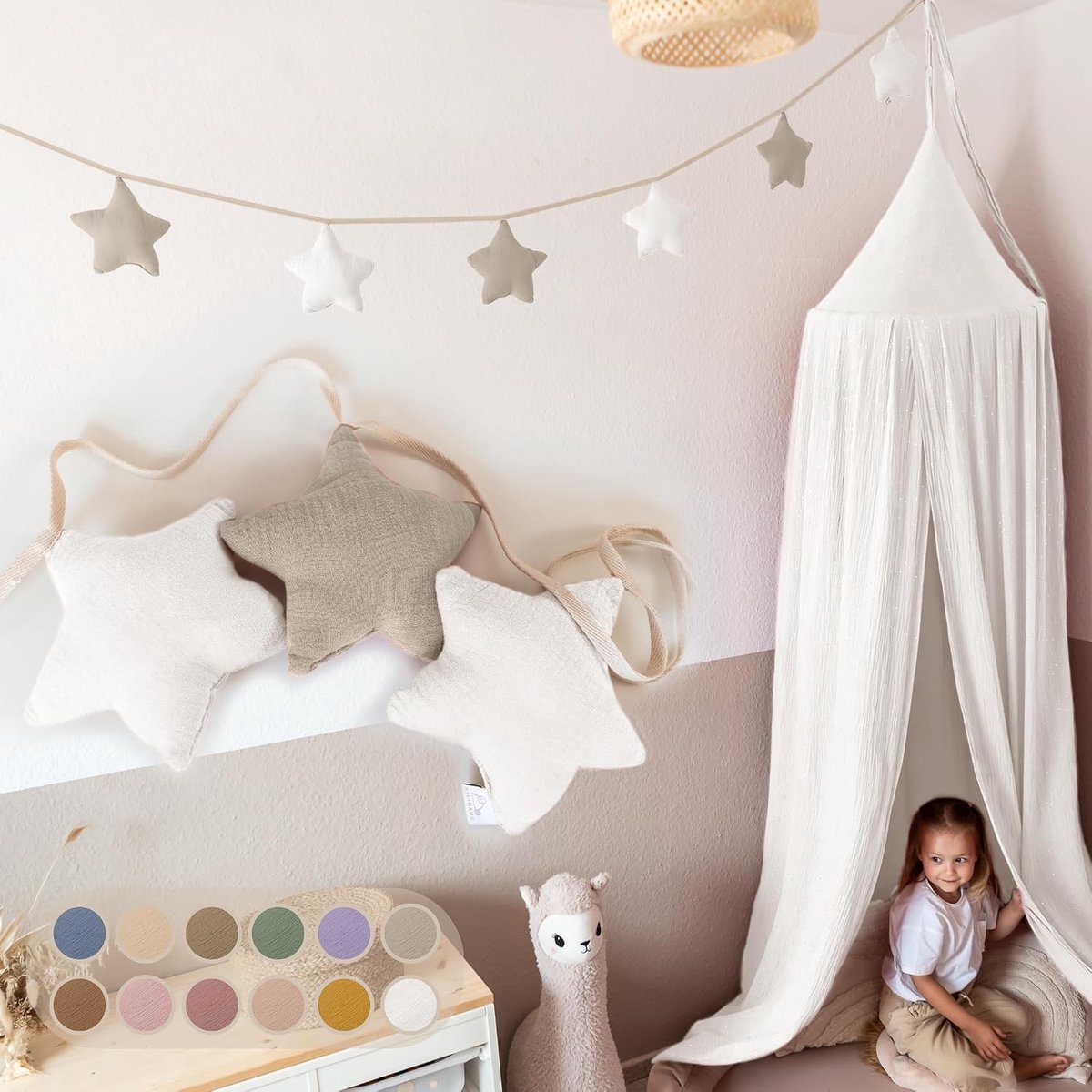 Sterren vlaggetjesslinger stof - 12 kleuren - kinderkamer decoratie - 100% katoen handgemaakt - mousseline - meisjes en jongens - babykamer slinger