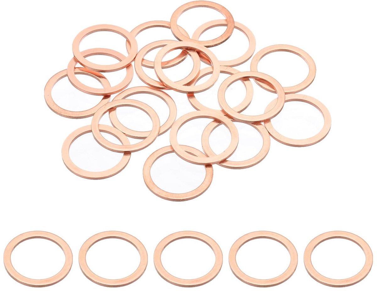 18 stuks M20 koperen afdichtingen, M20 x 26 x 1,5 mm, koper-platte afdichtingen, afdichtingsringen, assortimentskit, olieaftapplug, afdichtring voor auto-accuvoertuigen, schroeven, bouten