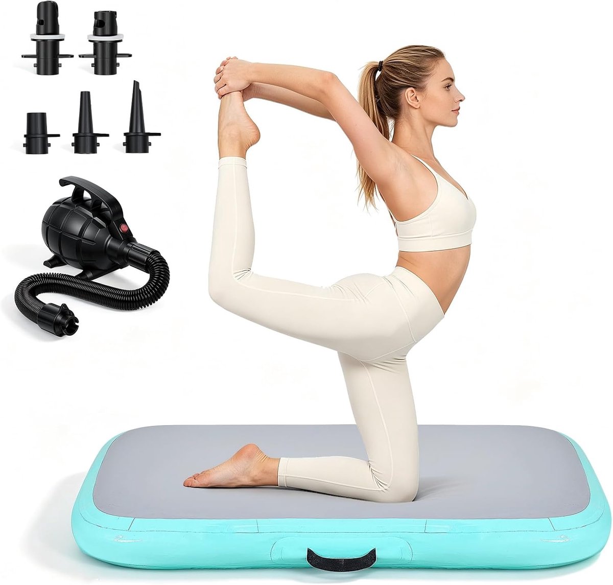 turnmat, luchtmat, 100 x 60 x 10 cm, opblaasbare gymnastiekmat, pvc-turnvloer voor thuis, yoga, outdoor, voor kinderen en volwassenen, met elektrische pomp