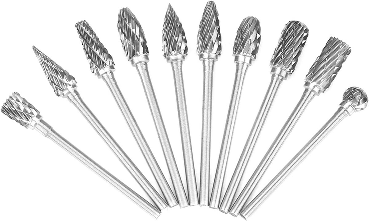 Stalen Bramen Roterende Vijlen Metaalbewerking Snijgereedschapset 10st Dubbel Gesneden 2,35 Mm Schacht, voor Gietijzer, Staal, Marmer, Snijwerk, Vormgeven