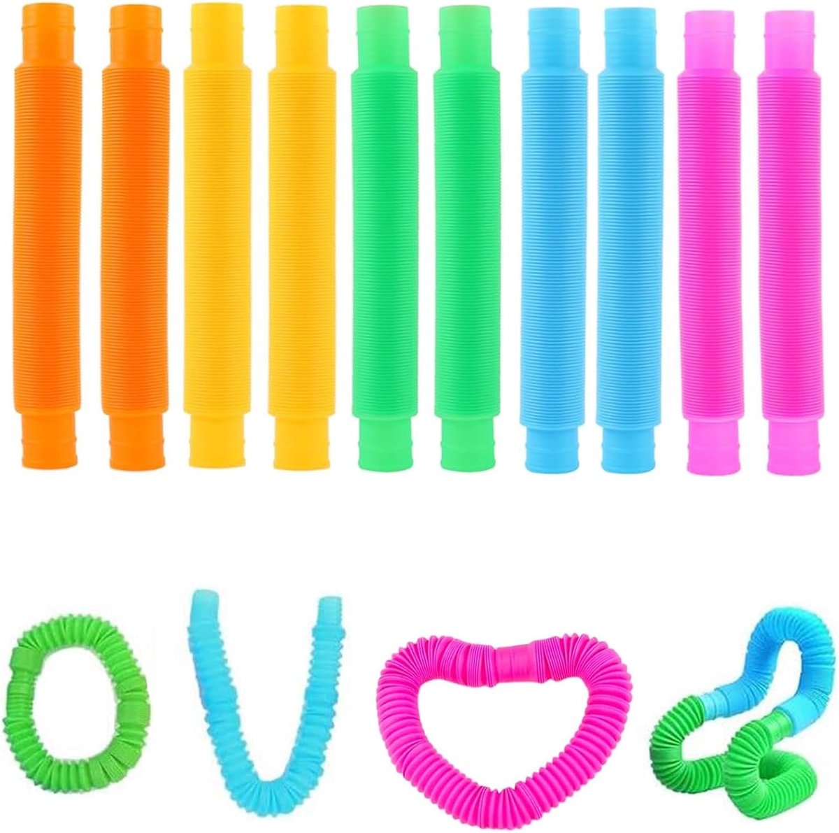 buizen voor kinderen, 10 stuks, elastische en uitbreidbare popbuizen (17 mm x 12-40 cm), sensorisch en anti-stress speelgoed voor stimulatie en fijne motoriek