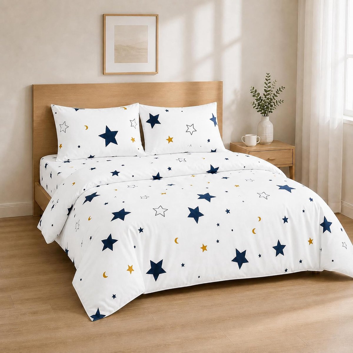 Lakenset 150x200+30 / 240x280 + 50x80 2PCS, Sterrenhemel Blauw | Compleet slaapcomfort in acht dessins: fluweelzacht weefsel, rondom elastiek tot 30 cm en snel droog, moeiteloos verschonen.