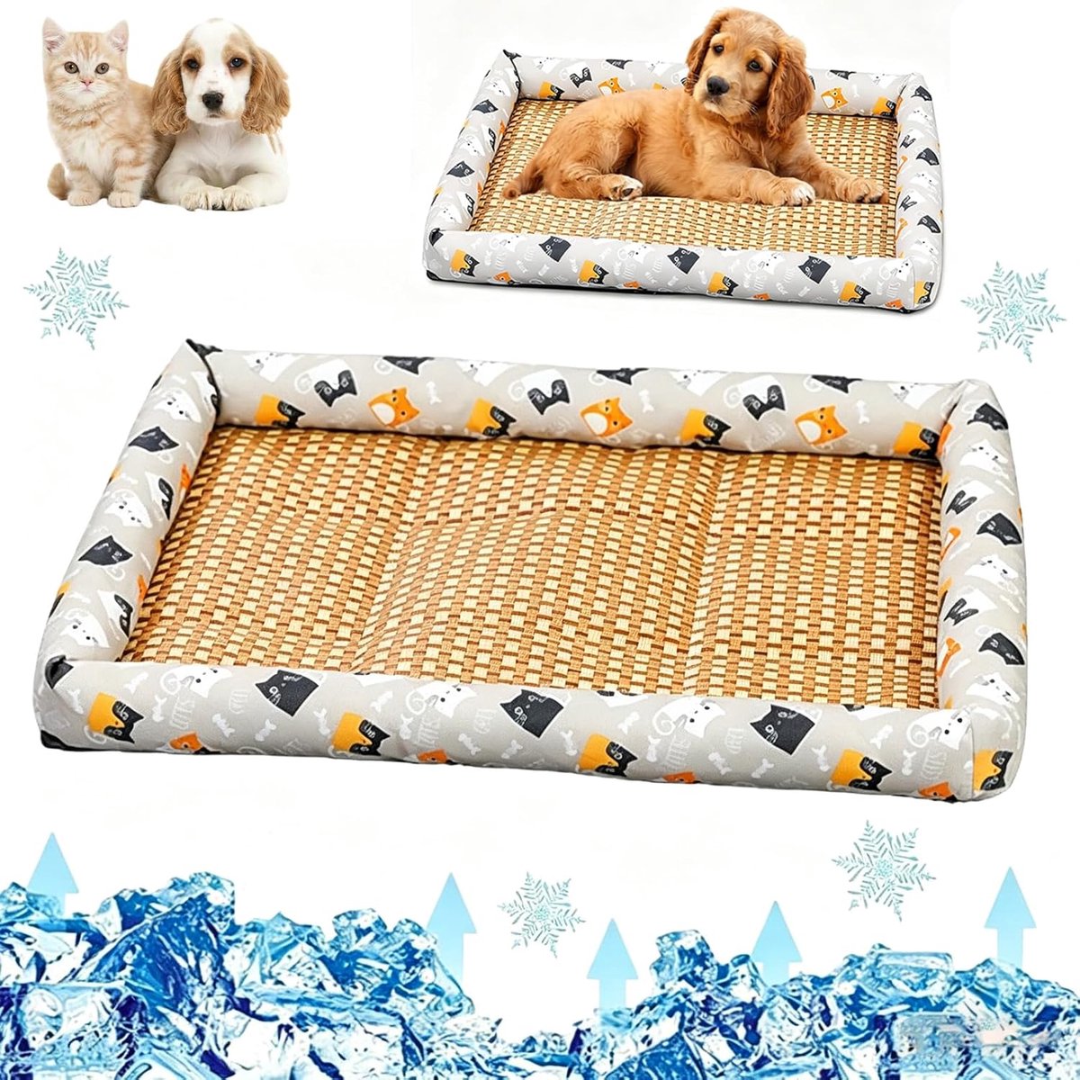 Koelmat voor honden en katten, koeldeken voor honden, 30 x 40 cm, koelmat voor huisdieren, koeldeken voor katten, zomer, hondenbed, koelmat, ademend voor thuis, uitgaan of in de auto (grijs 1)