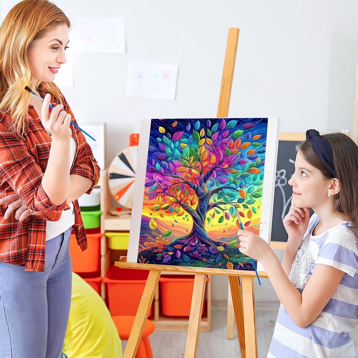 Verf op nummer kits voor volwassenen, kleurrijke levensboom volwassenen schilderen op nummer, doe-het-zelf canvas oliekleuren schilderen met penselen acrylpigment, woondecoratie geschenken