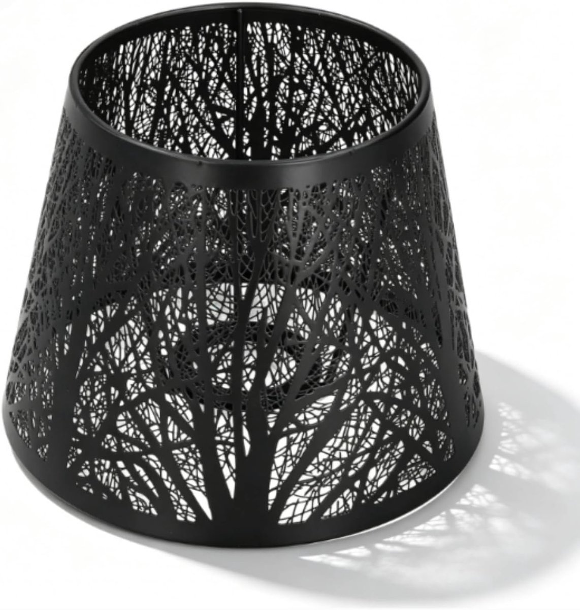 Lampenkap voor tafellamp, bureaulamp en bedlamp van smeedijzer, gesneden bosboomvormige E27 mini (Lampenkap; zwart)