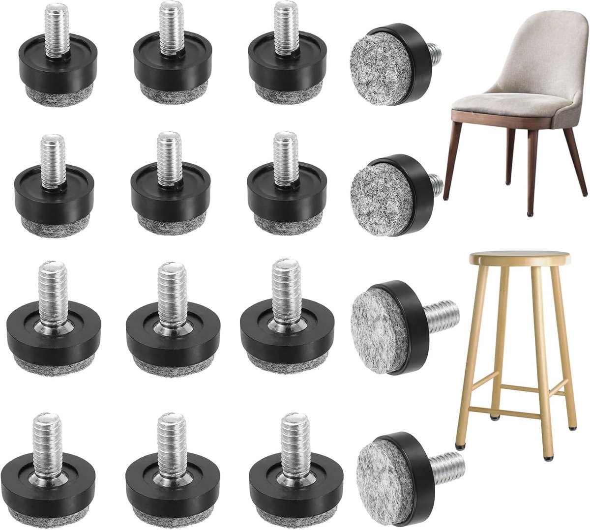 16 stuks stoelpads M6 M8, antislip design voorkomt wegglijden van meubels en krassen, vloerbescherming, verbetert de stabiliteit, geschikt voor tafels, stoelen, kasten, slaapbanken