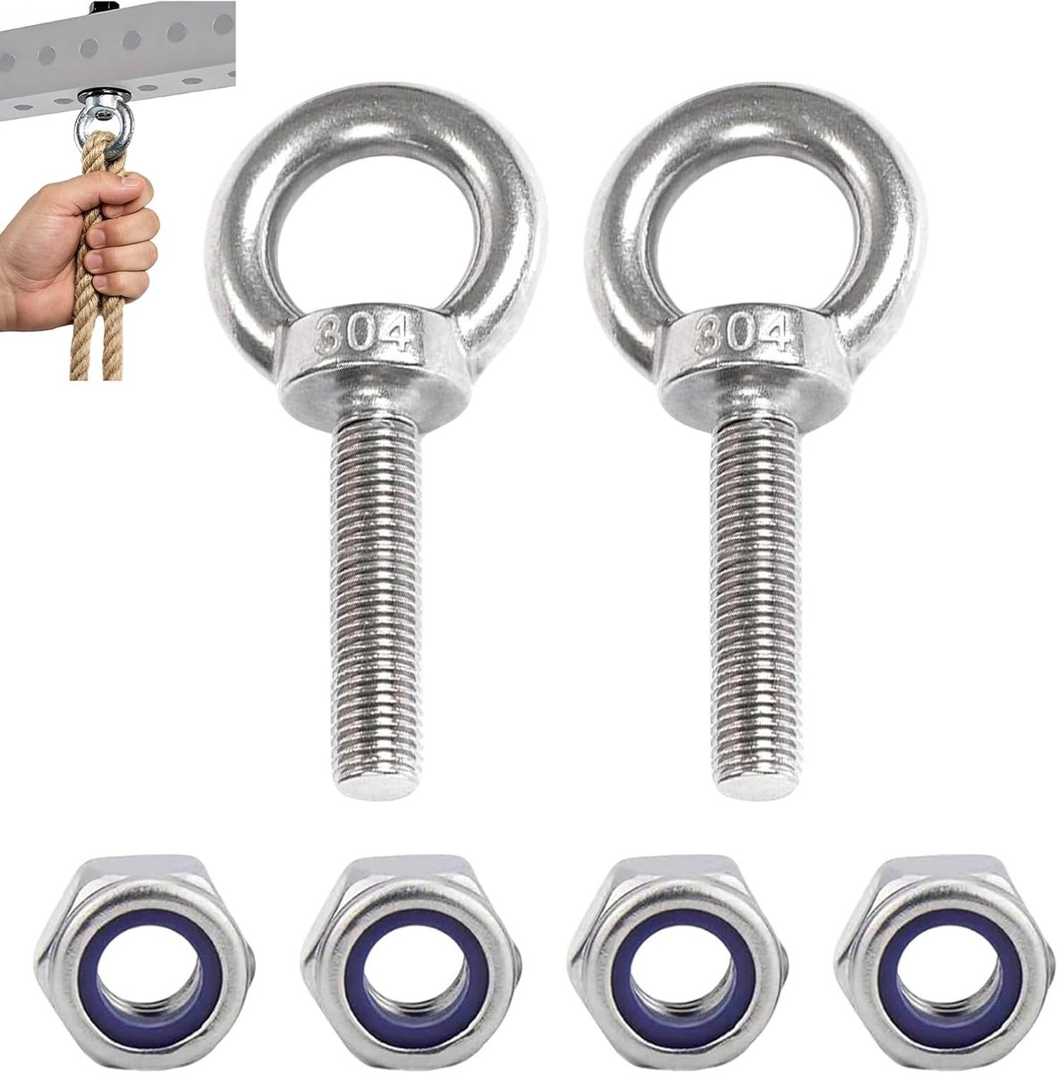 Ringbouten set van 304 roestvrij staal, 2 stuks + 4 moeren, 35 mm, corrosiebestendig en duurzaam, voor bevestiging, hijsen, transport en industriële toepassingen
