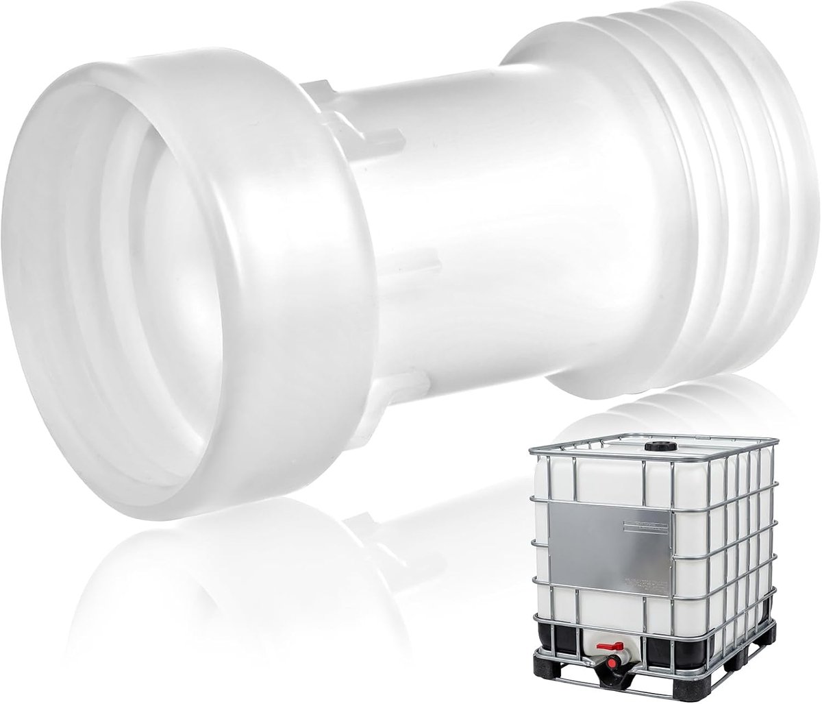Afstandsverlenging, adapter voor IBC-container, dikke schroefdraad, S60 x 6 IBC, voor kraan, 1000 l, watertank, regenreservoir, met PE-afdichting (wit)