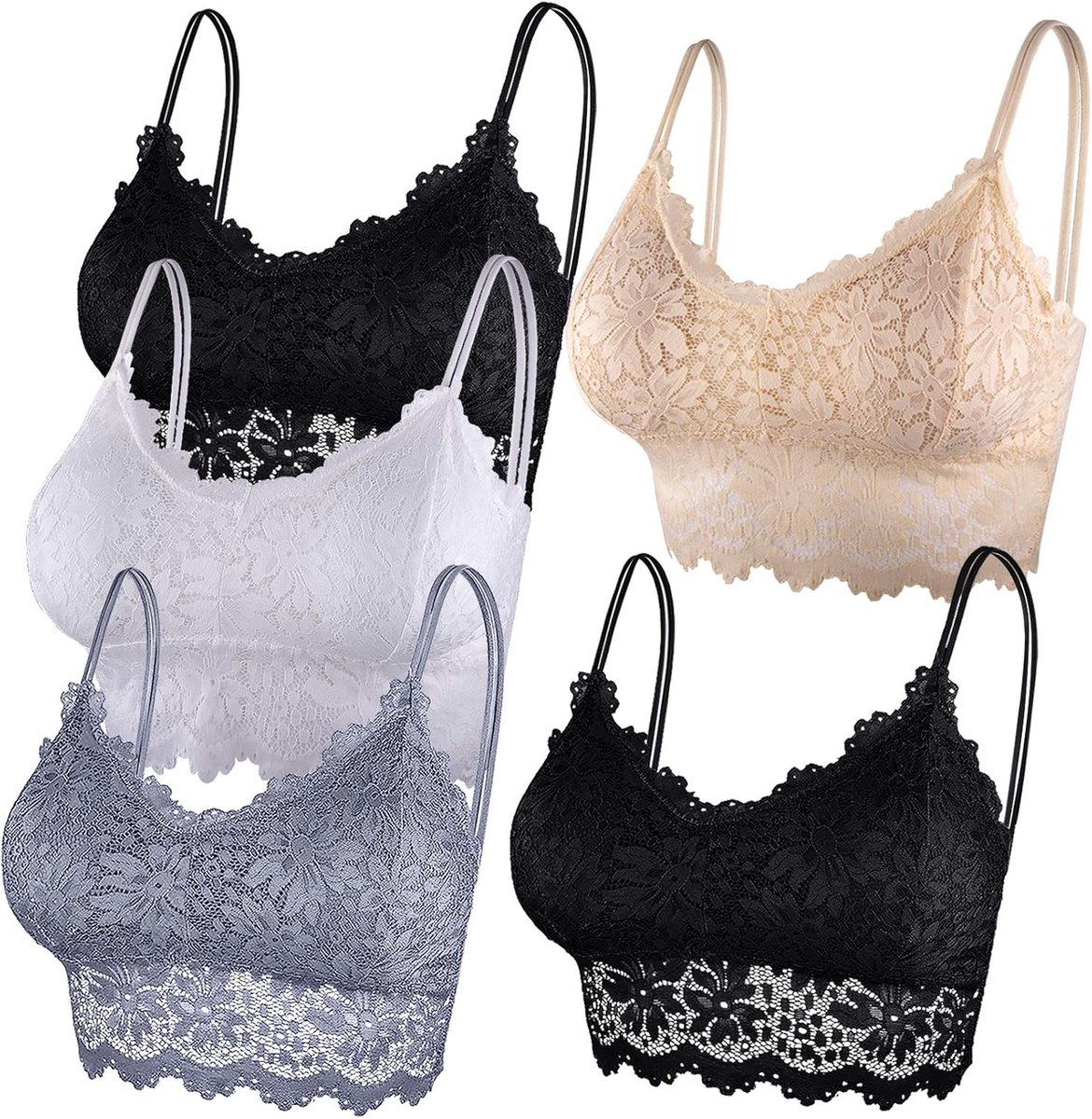 Kanten bralettes voor vrouwen, 5 stuks, gewatteerde bandeau-beha