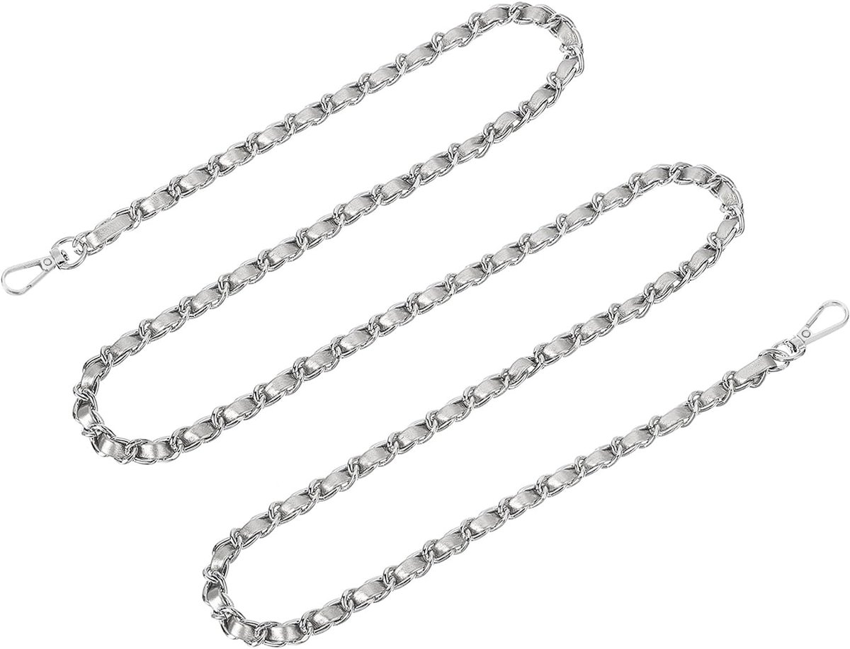 Tasketting, portemonneekettingsriem, 140 cm, tassenriem, handtasketting, portemonneeriem voor schoudertassen, crossbody tassen, reserveriemen (zilveren riem + zilveren ketting)