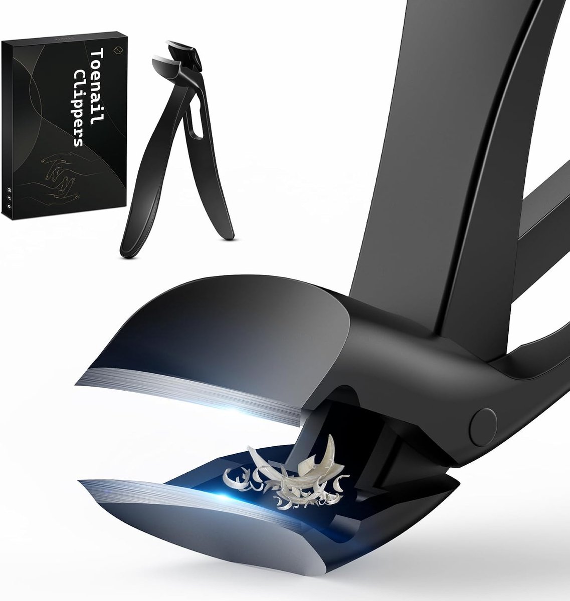 Hoekige kop teennagelknipper met lange steel voor senioren - grote brede kaak nagelknipper met vanger voor dikke nagels - eenvoudiger trimmen, ergonomisch ontwerp (zwart)