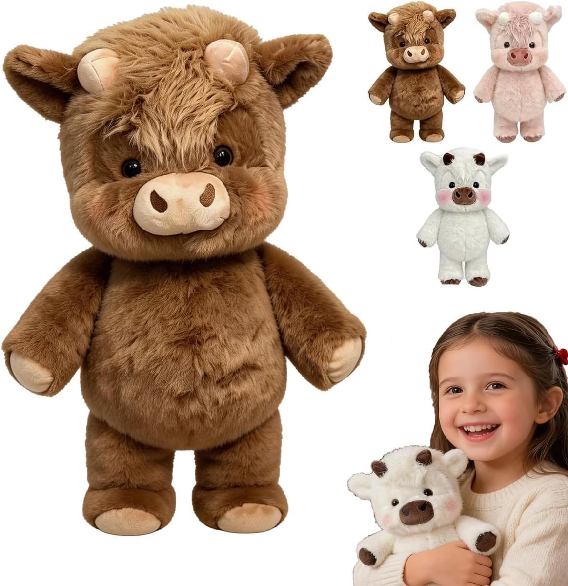 Highland Cow Knuffel, realistische hooglandkoe knuffel, zacht knuffeldier voor volwassenen, boerderijdier decoratie, cadeau voor dierenliefhebbers (Bruin)