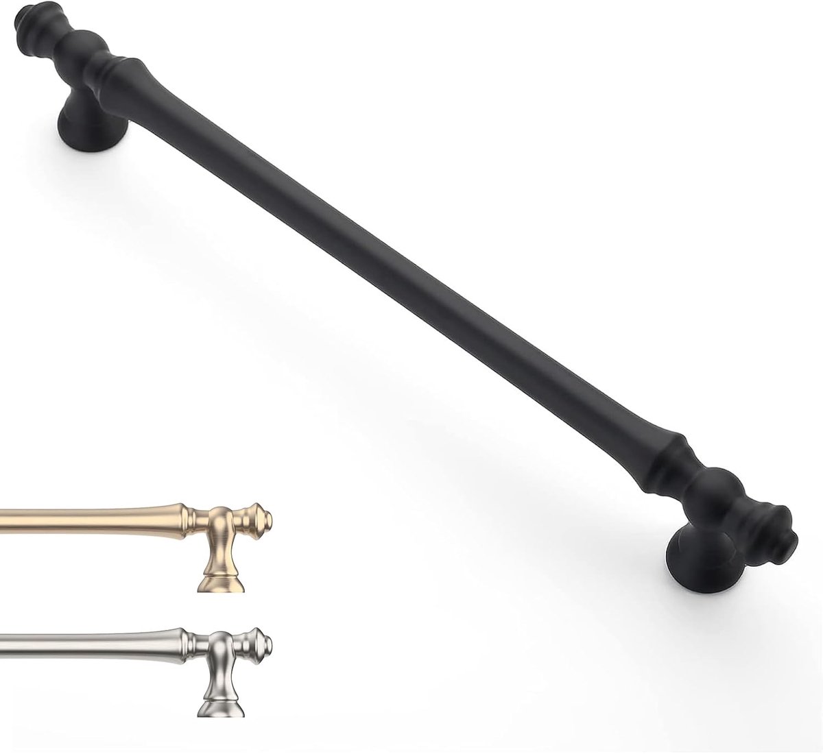9BUILD EU0040 Set van 6 kastgrepen, zwart gatafstand, 192 mm, handgrepen voor keukenkasten, zinklegering, meubelgrepen, keukenkast, deurgrepen, 6 stuks