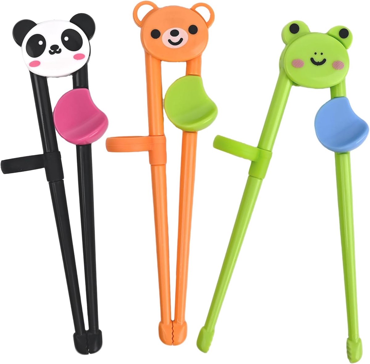Trainingsstokjes voor kinderen - 3 paar herbruikbare eetstokjes met beer, panda en kikker - Antislip leerhulpjes voor beginners - Links- en rechtshandig gebruik