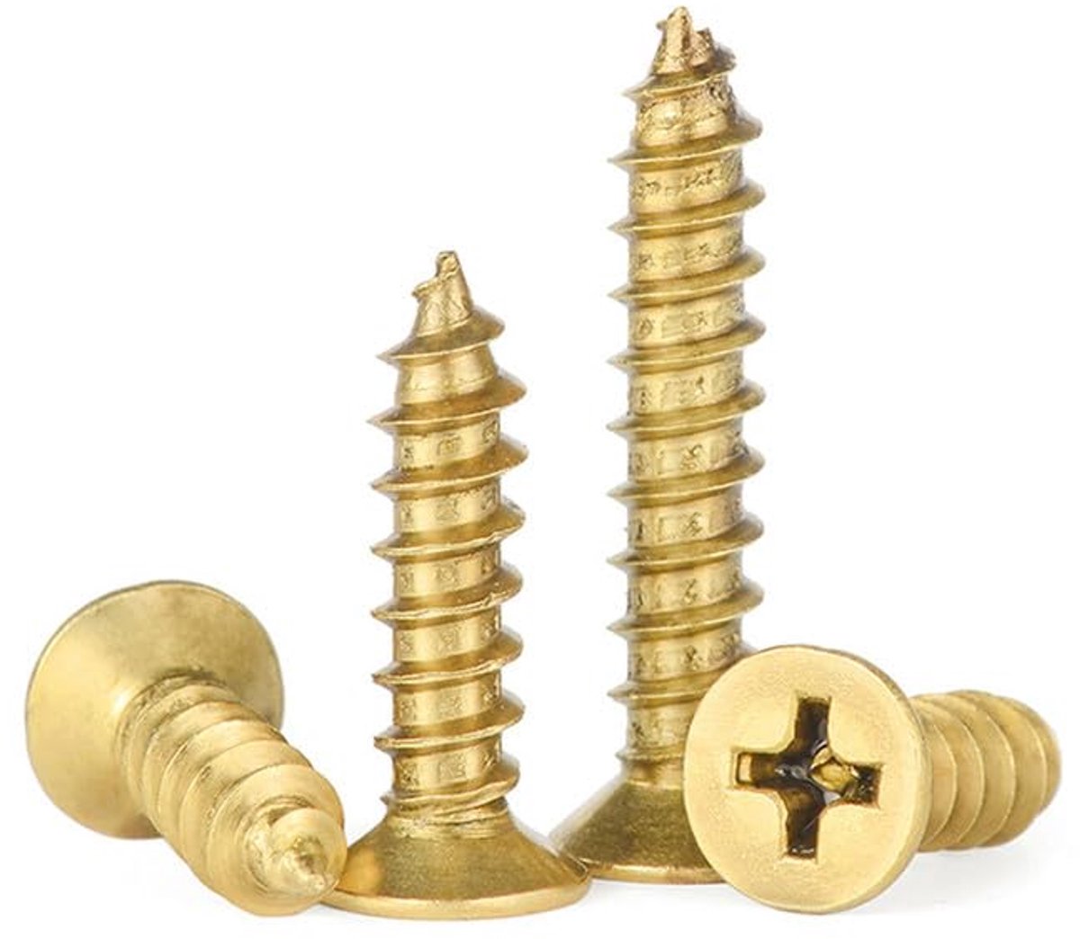 X 8mm 50 Pcs Messing Kruis Verzonken kop Houtschroeven Platte kop Zelftappende schroeven Puntige staart Goud Zelfborende schroeven
