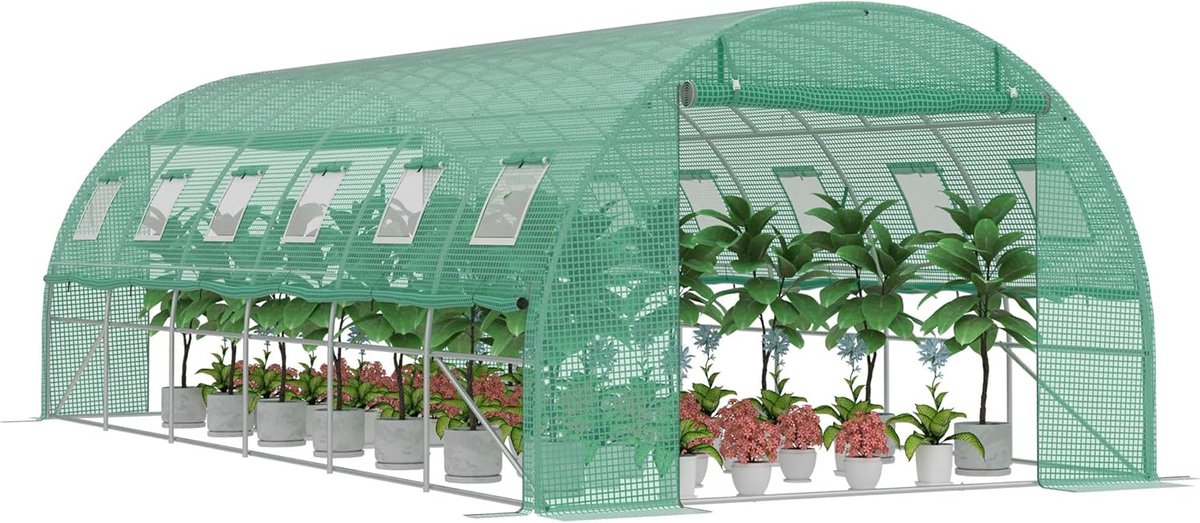 18 m² Vorstbescherming tuinkas van staal frame 3 x 6 x 2 m HDPE foliekas met 12 insectenhor ramen & 2 deuren inloopbare broeikas tuin overwinteringstent voor planten