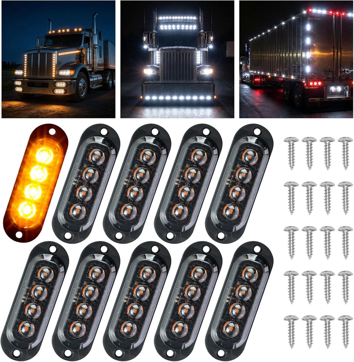 10 stuks begrenzingslichten, aanhangers, zijmarkeringslichten met 4 lampen, 86 mm, 12/24 V, 3000 K, waterdicht, voor caravan, vrachtwagen, bus, caravan, aanhanger, personenauto, als