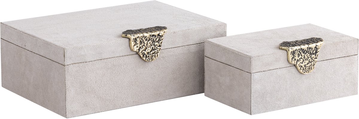 PTMD Hazael Beige Suede Box Golden Handle Set Of 2