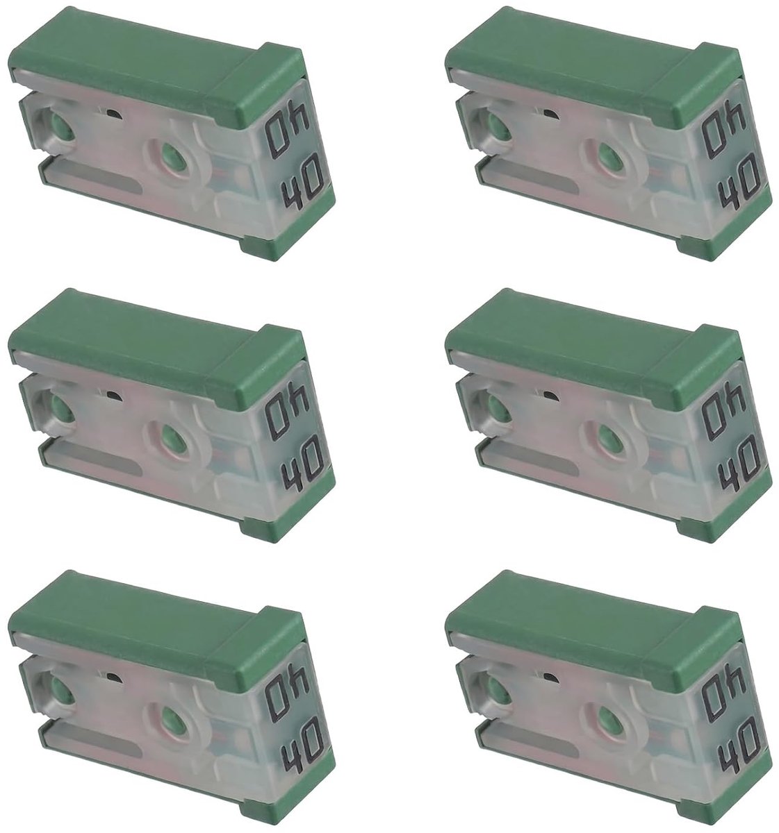 40 A MCASE Zekering geschikt voor auto's, reservezekering sleuf 32 V, bescherming voor ventilator en chassis, automotive mini-patroonzekering, groen, 6 stuks