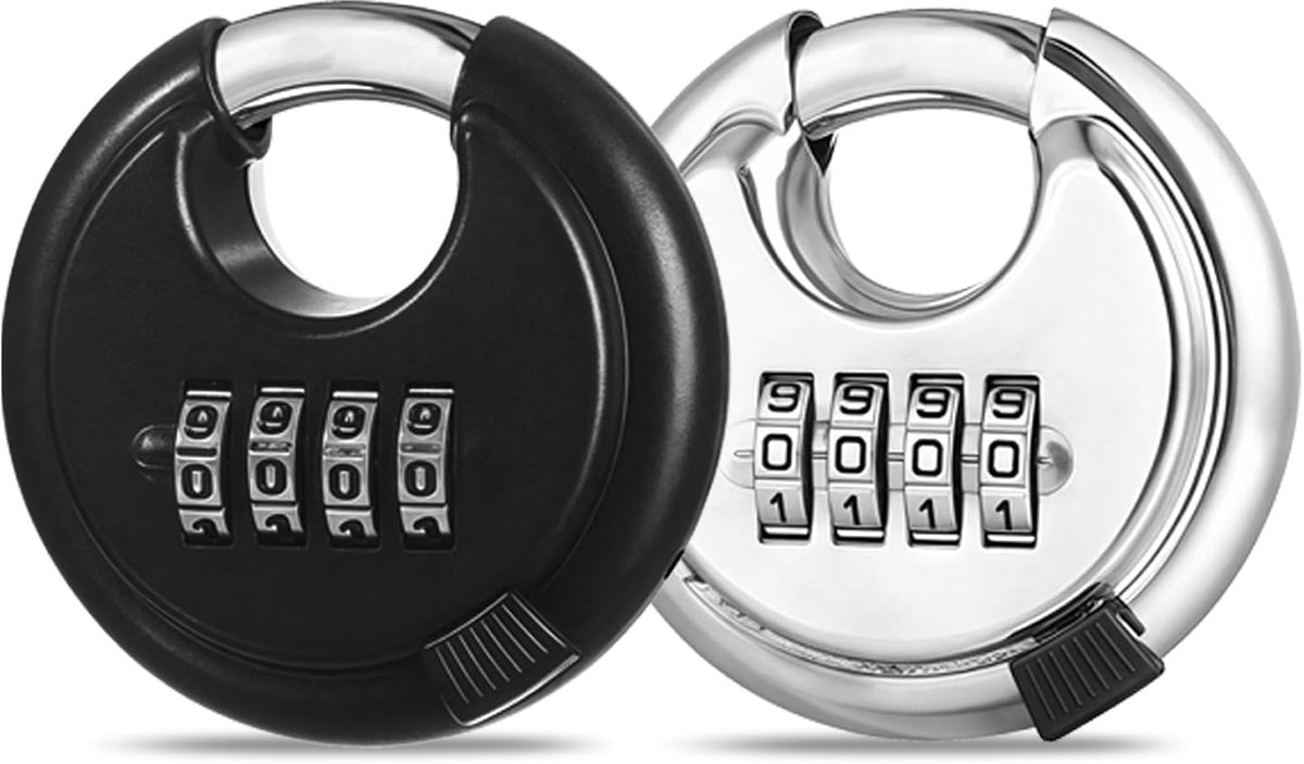 2 stuks cijferslot, hangslot: rond slot, cijferslot met cijfercode, 4-cijfers, hangslot van roestvrij staal, 10 mm beugeldikte, 70 mm, voor magazijn, schuur, magazijneenheid