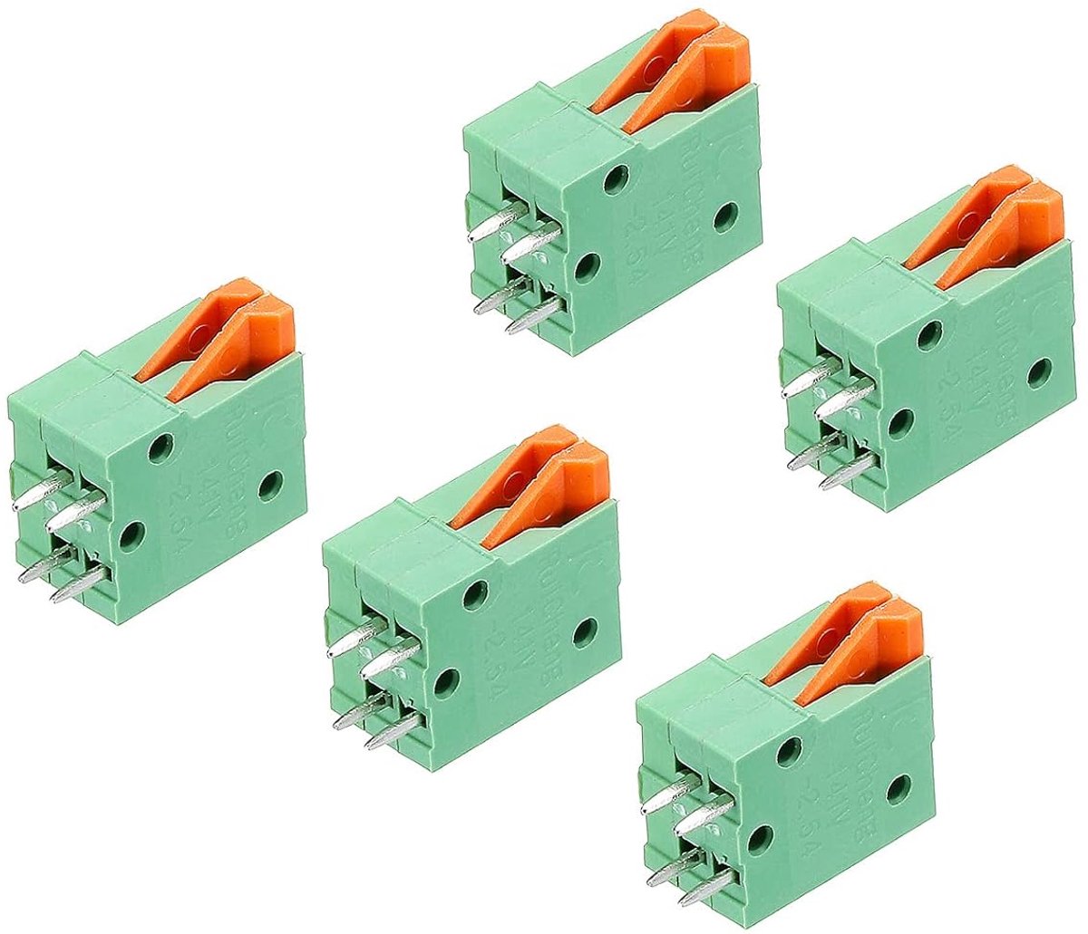 Sourcing map PCB-klemblok, KF141 V, 150 V, 2 A, 2,54 mm, 2 posities voor PCB, elektronica, computer, 5 stuks