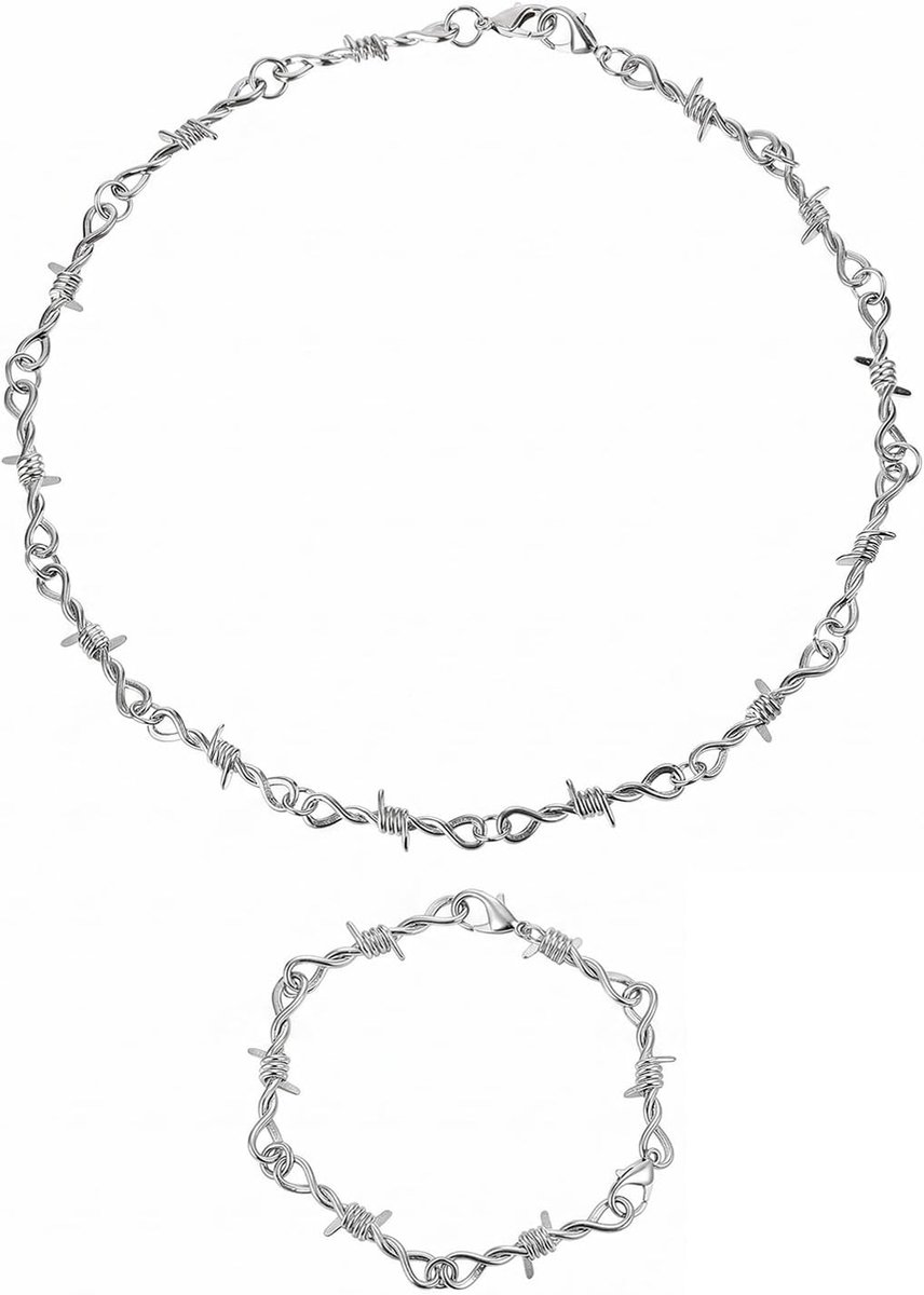 Set van halsketting en armband met weerhaken, 2 stuks, metaal, nauwsluitende sluiting en zacht comfort, punk/gothic design, duurzame legering, anti-irritatie, dagelijks accessoire, uniseks