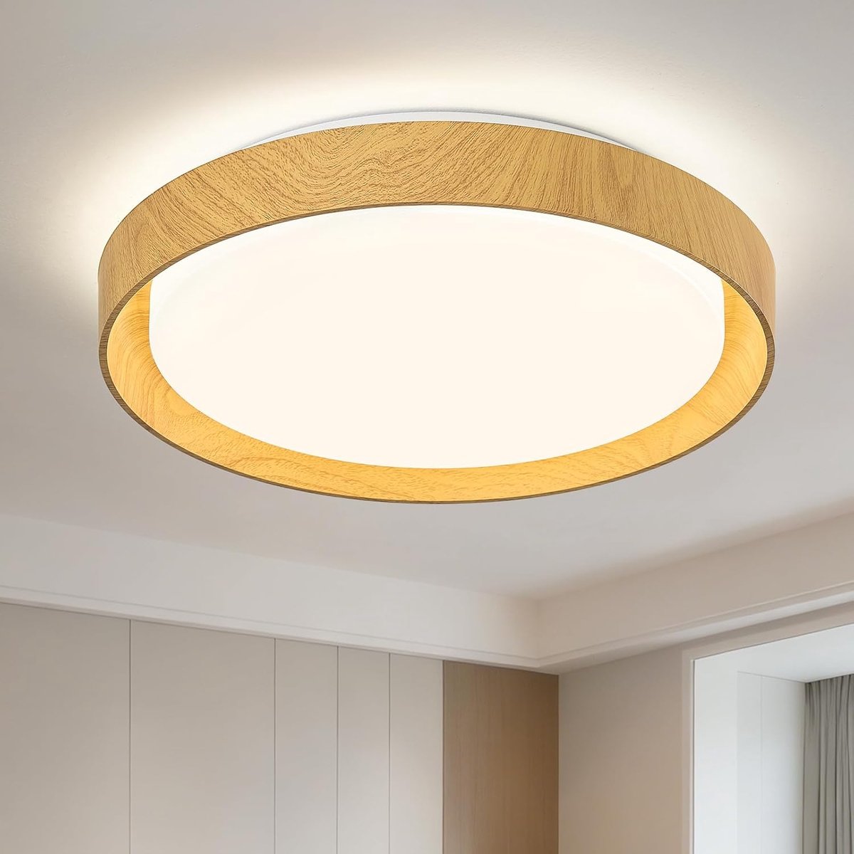 Plafondlamp, 41 Cm Ronde Plafondlamp, Moderne Metalen Plafondlamp met Houtlook voor Woonkamer, Keuken, Eetkamer, Slaapkamer, Gang, Wasruimte, 4000K, 36W