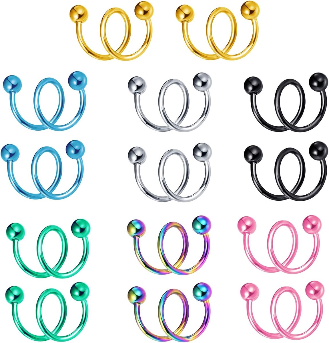 14 Stks Twisted Barbell 16g 1.2mm Spiraal Oorbellen Rvs Kraakbeen Helix Tragus Ringen Piercing Gauge Twister Oorbel Sieraden, Roestvrij staal, Geen edelsteen