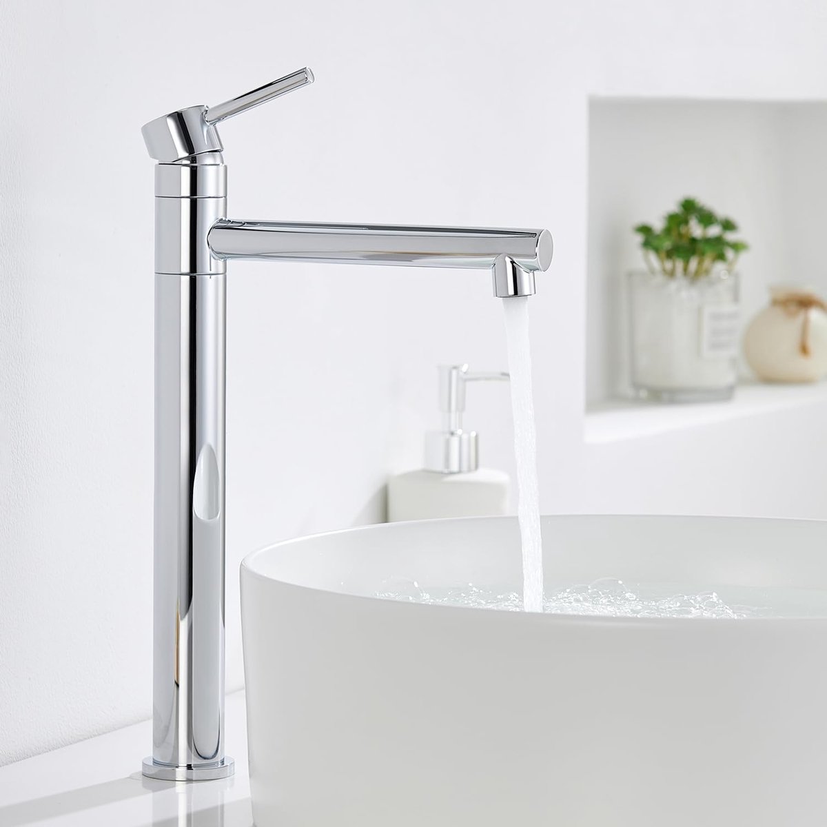 Kraan badkamer hoog, wastafelarmatuur opzetwastafel armatuur badkamer 360° draaibaar, wastafel armaturen mengkraan voor koud en warm water, uitloop hoogte 237 mm, chroom