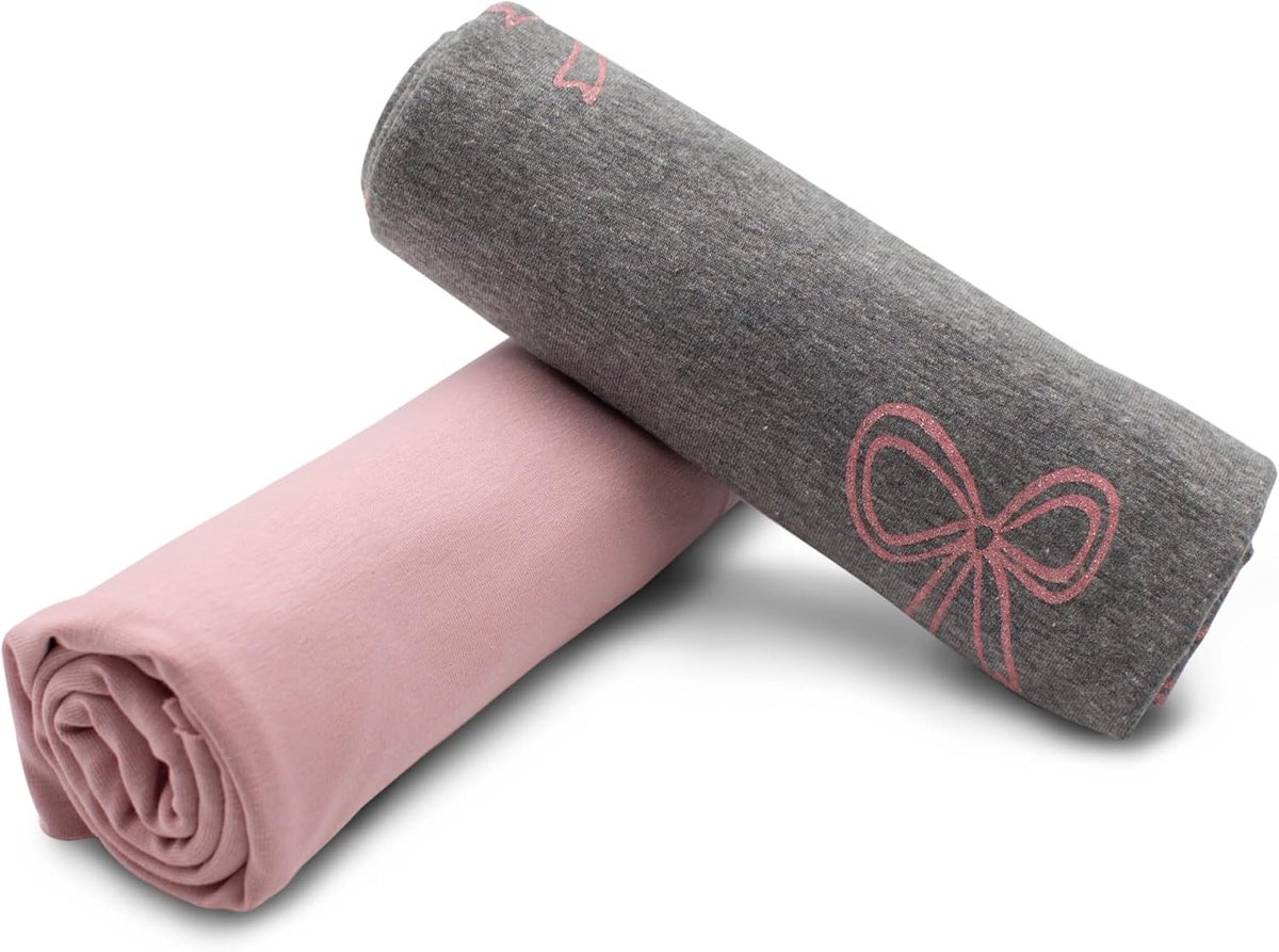 Stof, op kleur afgestemd design + effen 0,5 m x 1,5 m, 95% katoen, 5% elastaan, Tex Standard 100 (glitter strik + roze set 38)