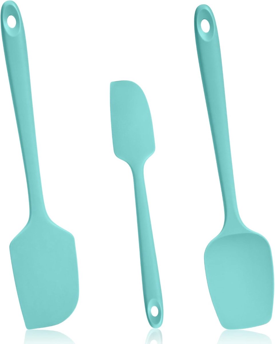 315 °C hittebestendige siliconen deegschrapers, set van 3, turquoise | 29 cm grote siliconen spatel met antiaanbaklaag, flexibele zachte taartschraper, deegspatel voor bakken