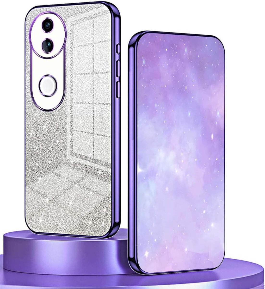 Beschermhoes voor Vivo V50 5G, zeer dun, schokbestendig, met glanskaart en verzinkte randen, premium zachte TPU-silicone, elegante beschermhoes, paars