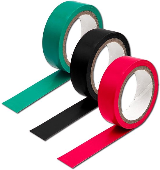 Isolatietape, dikte 0,18 mm, 17 mm x 6 m, rood, zwart, groen, moeilijk ontvlambaar, hoge bescherming, voor elektrische isolatie, reparatie en identificatie, gebruik binnen en buiten — afbeelding 2