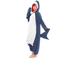 Haai Onesie Pak Kostuum Outfit Huispak Jumpsuit Verkleedpak - Premium Verkleedkleding - Halloween & Carnaval - SAZAC - Kinderen & Volwassenen - Maat Onesize voor Lichaamslengte (155-182 cm)
