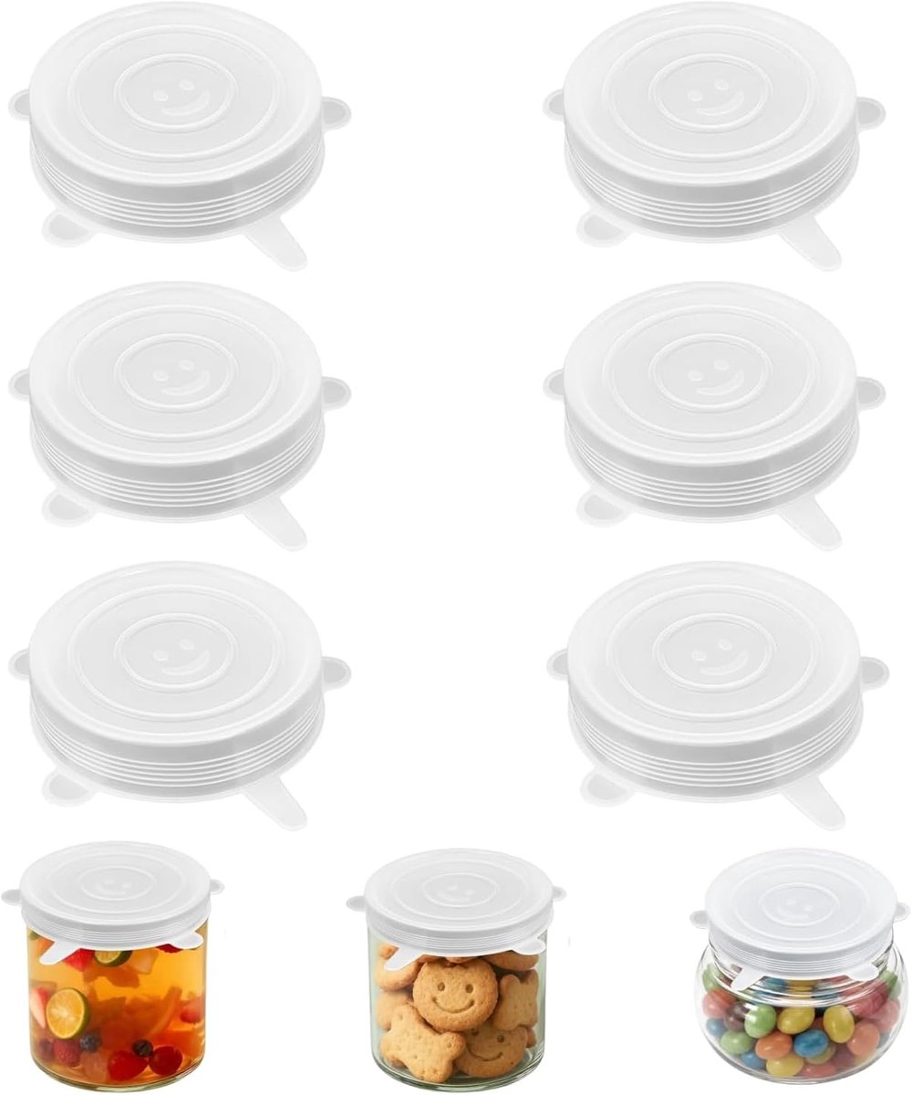 Deksels - 6 Stuks, Herbruikbare Vershouddeksels voor Kommen, Potten en Bekers, Transparant, 9 cm