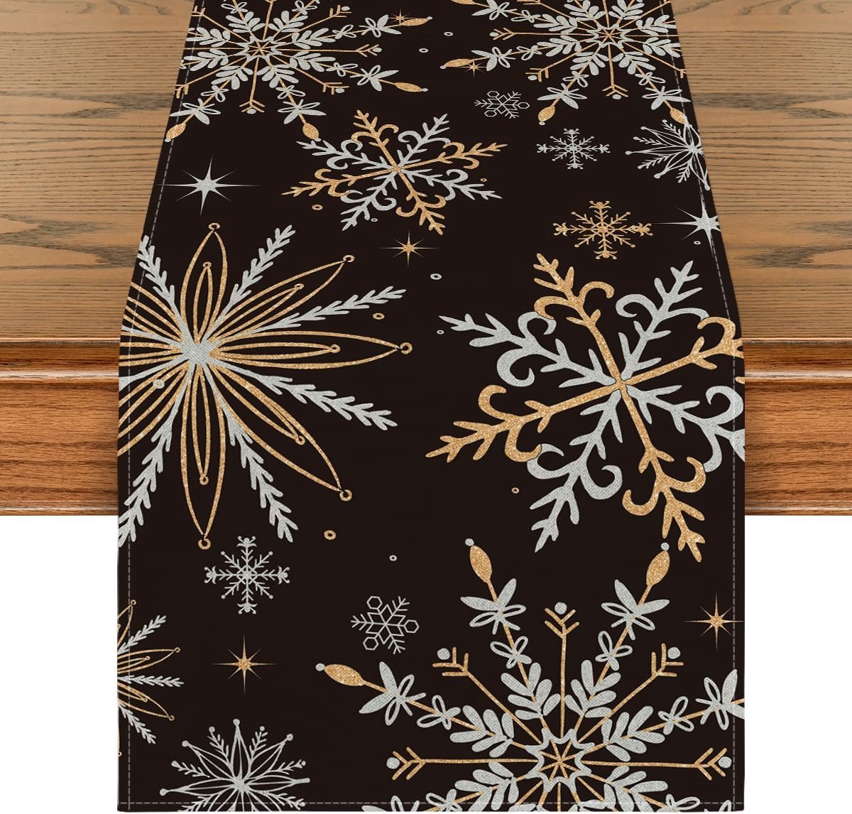 Mode Schwarz Gold Schneeflocken Weihnachten Tischläufer, Saisonnal Winter Küche Tisch Dekoration Drinnen Urlaub Party Dekor 40x140 cm