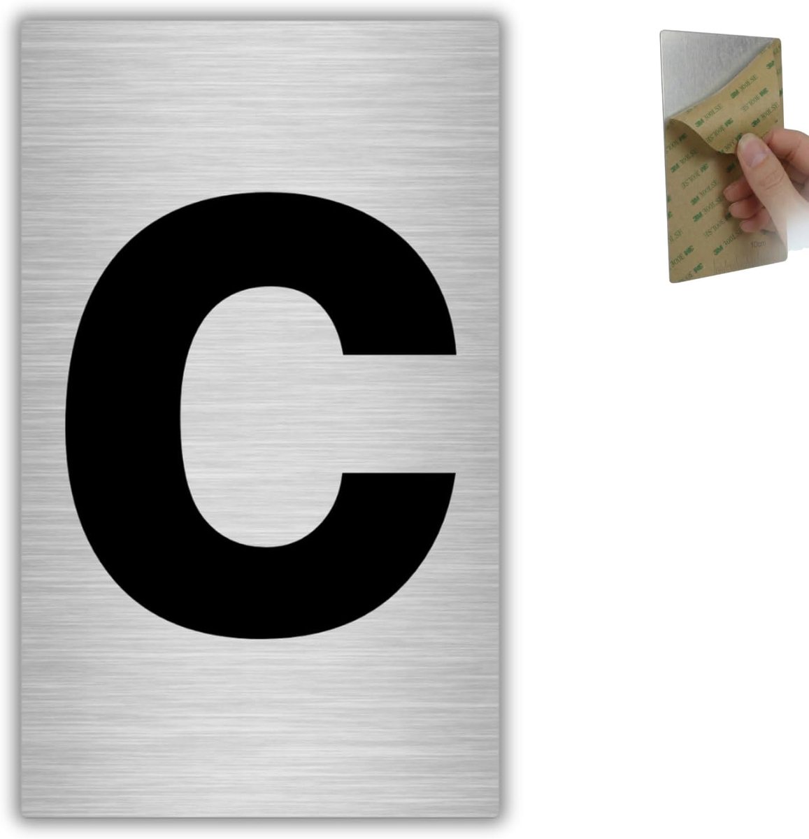Huisnummer Nr. C - 6x10 cm - Aluminium - Grijs Deur en Brievenbus | Huisnummer Sticker Grijze Cijfers, Nummerbord Adresplaat, Plaatje Poortnummer, Nummering Hotel, Cijferbord Buitenmuur