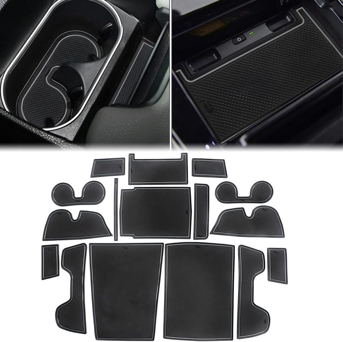 Bekerhouder inzetstukken compatibel met Subaru Solterra 2023-2025 voor Toyota BZ4X accessoires 2025 2024 2023 2022 bekerhouder onderzetters middenconsole voeringen deurzakmatten 16 stuks (grijs)