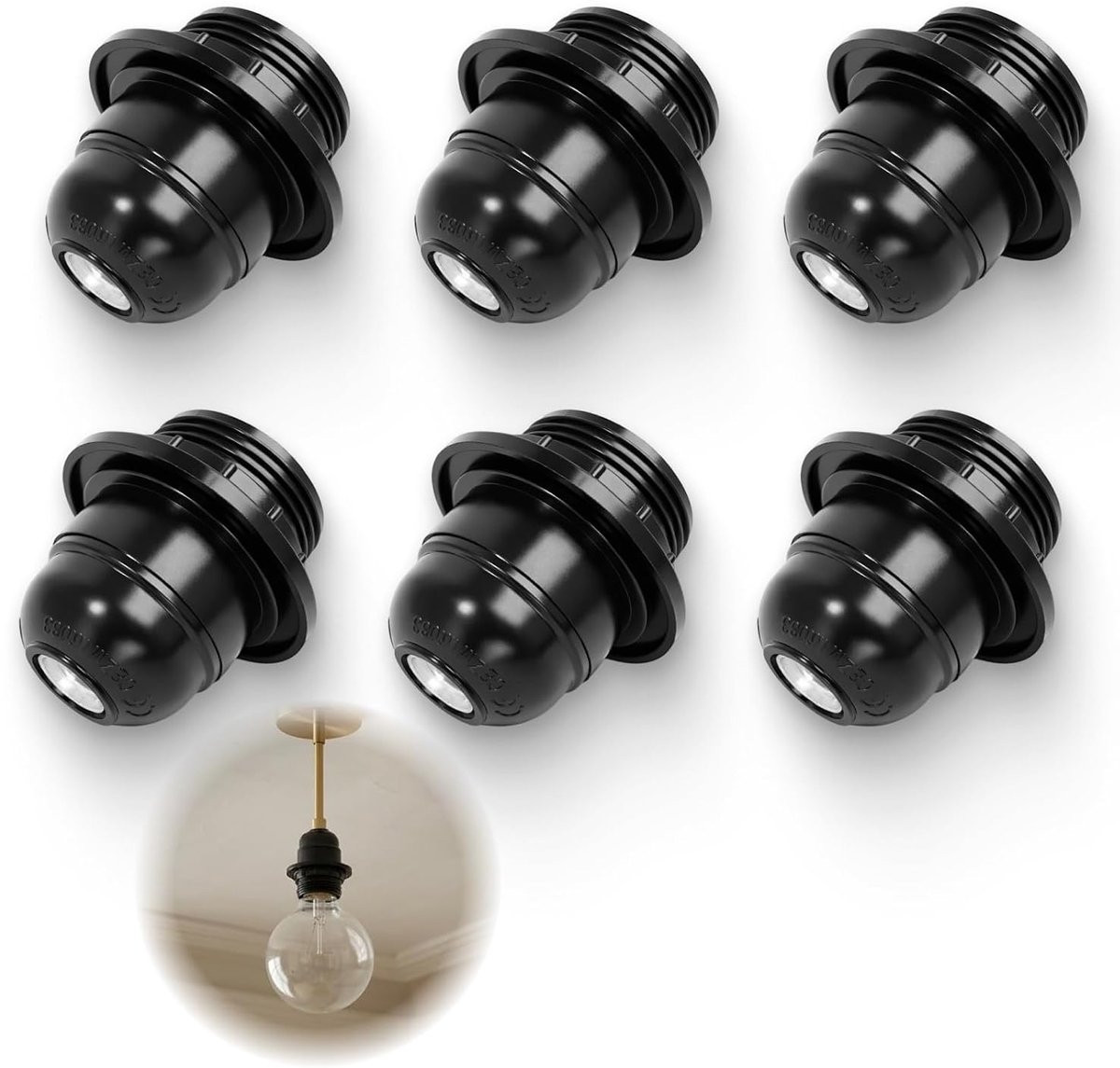 6 stuks E27-fitting, zwart, lampfitting E27, robuuste lampvoet E 27 met schroefring, lampfitting E27 voor tafellamp, staande lamp en plafondlamp, vintage design voor doe-het-zelf lampprojecten