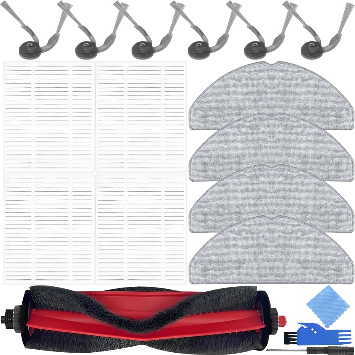 Accessoireset voor Roborock Q7 M5+ / Q7 L5+ Robotstofzuigers 1 x hoofdborstel 6 x zijborstels 4 x dweildoeken 4 x HEPA-filters Wasbaar Opzetstuk Vervangende onderdelen (15 stuks)