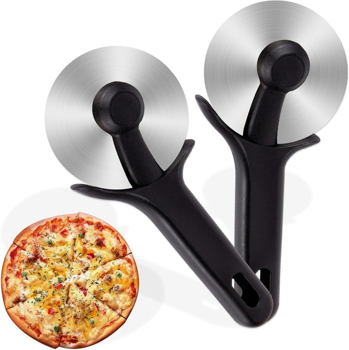 Pizzasnijder, origineel, roestvrij staal, zwart, pizzasnijder, antislip siliconen handvat, professionele pizzawiel, lemmet met beschermhoes, vaatwasmachinebestendig