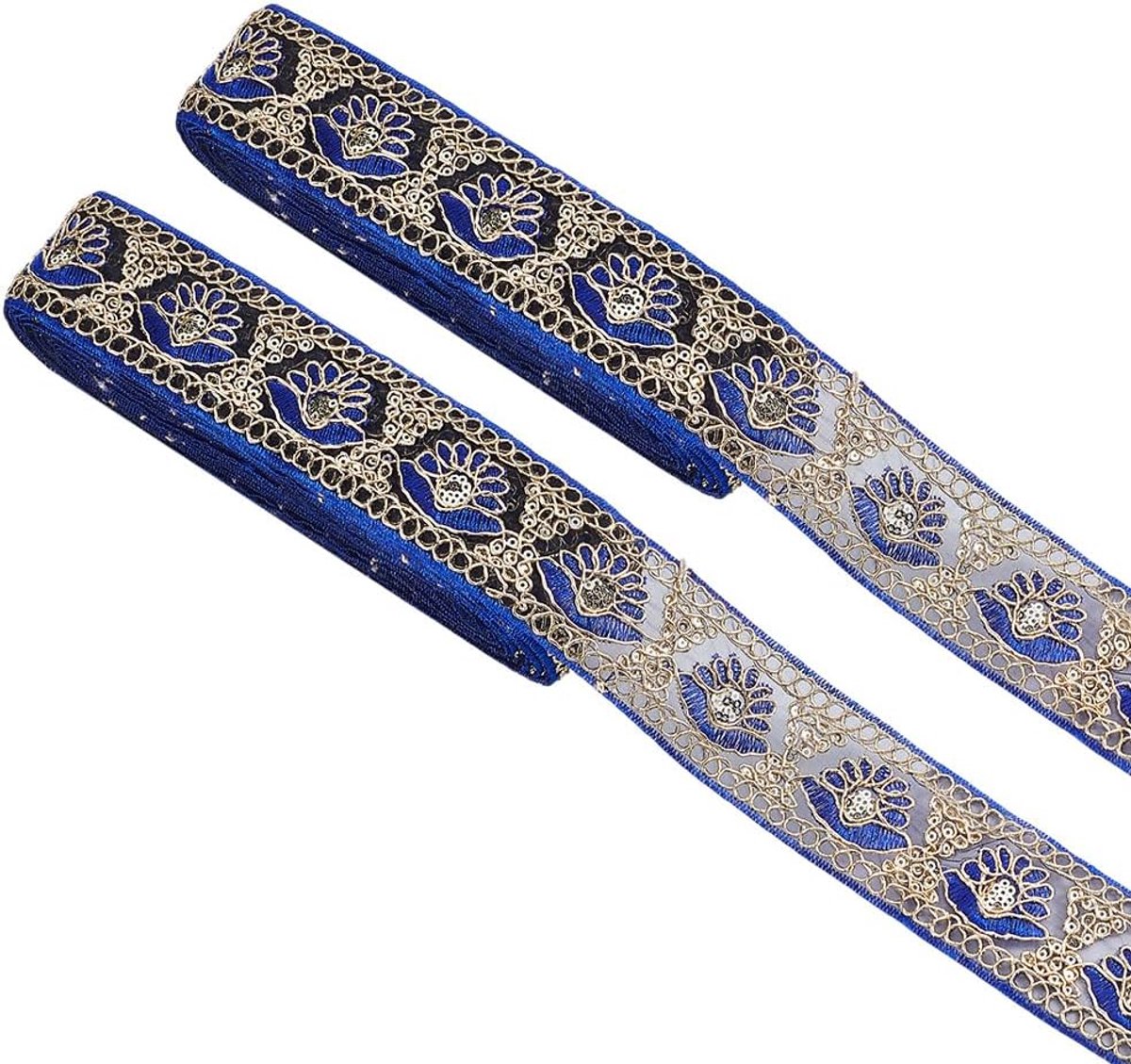 18 Meter (Ca. (91) m) Lang Ethisch Geïnspireerd Borduurlint Met Bloemenmotief Polyester Jacquardlint Met Pailletten 5 cm (Ca. (2) inch) Breed Blauw Voor het Versieren van Kledingstukken