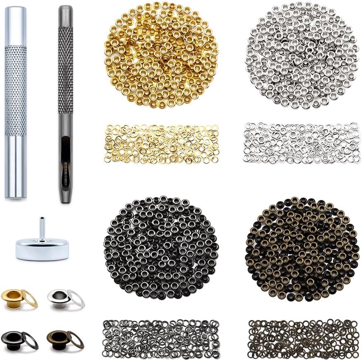 Kit 800 Sets Gronmets Oogjes met 3 Stuks Installeren Tool Kit, 4 Kleuren (100# Binnenste 3mm)